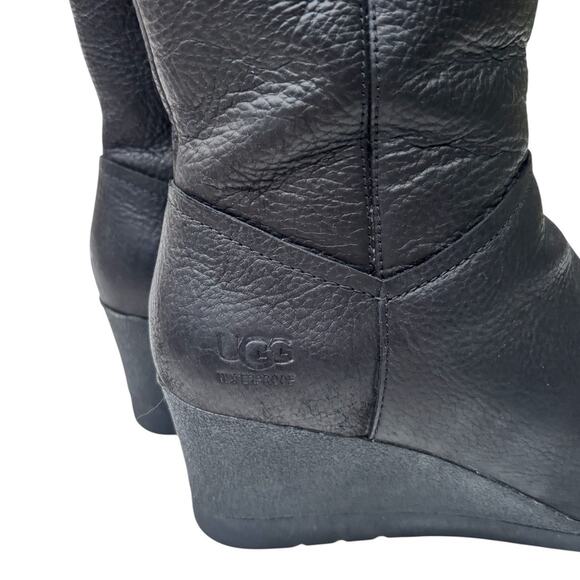 Uggs Potrero Waterproof Leather Boot Women's Size 8 EU 39 Black Wedge - Picture 4 of 11